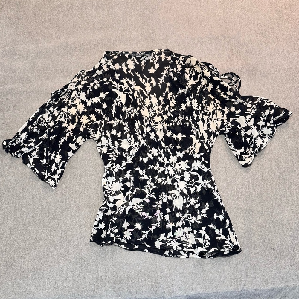 Vintage Y2K Sheer Black & White Floral Blouse